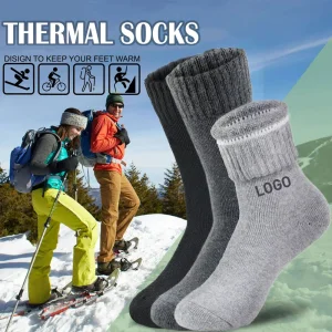Meias térmicas de lã merino personalizadas, quentes para o inverno, grossas para caminhadas