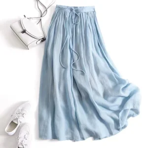 Summer Polyester Cotton Nonwoven Yarn Dyed A-Line Halfskirt