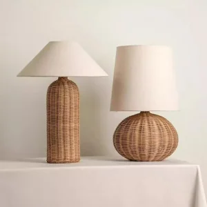 Japanese Willow Weaving Vintage Table Lamp for Bedside Hotel