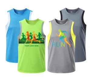 Custom Marathon Running Vest Polyester Workout T-shirt Sport Sleeveless Shirts Solid Loose Tees Bodybuilding Singlets for Men