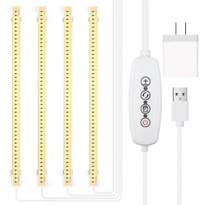 LED Grow Light Strips 4 Pack Full Spectrum for Indoor Plants with Auto on/off Timer for Horticulture