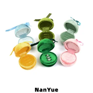 Wholesale Luxury Round Velvet Ring Box Bow Knot Wedding Engagement Proposal Jewelry Packaging Custom Logo Jewelry Storage Box