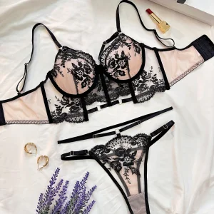 Women's Sexy Lingerie Set with Flower Embroidery