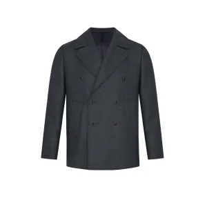Elegant Men's Charcoal Grey Double-Breasted Woolen Overcoat