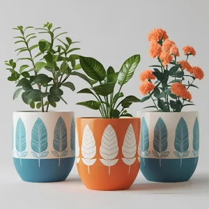 China Two-color tropical leaf printed ceramic flower pot - suitable for indoor planting VDLK4668 Manufacturers, Supplier