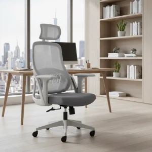 High Back Grey Frame Chair with Lifting Headrest
