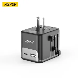Aspor A891 Power Adapter 2.4A Multi-Country Charger with EU/UK/Us/Au