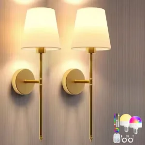 Wireless Rechargeable LED Wall Sconces Battery-Operated Iron Lamp with Dimmable Light Bulb and Remote Control