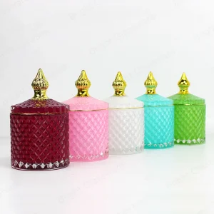 Wholesale Colorful 8oz Crystal Glass Diamond Geo Cut Candle Jars with Lid