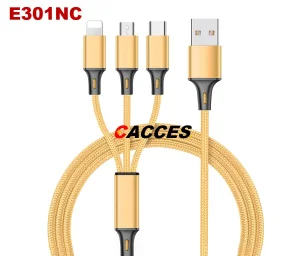 1.2m Mob Phone Cable 3 in 1 Multi Use Fast Charger Cable,Micro USB Type C Lightening Charging Cable,Universal Charging Data Cable, Phone Data Wire Nylon Braided