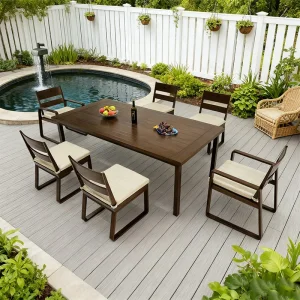 Dark Brown Furniture 7-Piece Outdoor/Patio Dining Table Set