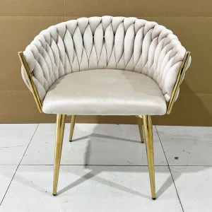 Modern Design Tufted Velvet Upholstered Eco-Friendly Dining Room Chair with Metal Legs Braided Backrest for Hotels &amp; Restaurants