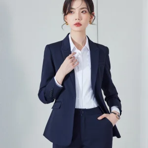 Durable Non-IronHigh Durability Work Women's Formal Office Business Suit Jacket &amp; Long Pants Set Button Decorated Church Uniform
