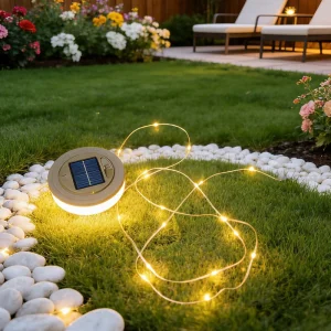 Lanterna de Camping Multifuncional Solar e Recarga USB com 10m Luz de Cordão Ipx4 Lâmpada LED Portátil para Camping ao Ar Livre, Decoração de Pátio e Jardim