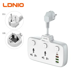 Ldnio Sc2413 Tomadas Universais 4 Portas USB de Carregamento Rápido para Celulares Carregador de Parede com Proteção contra Sobretensão Soquete de Extensão