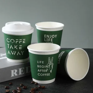Customized Biodegradable Disposable Ripple Wall Coffee Cups Single And Double Wall Craft Paper Cups With Lids And Sleeves