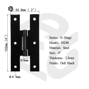 2.3mm Steel H Hinge 4" Dull Black for Shed Door/Window Shutter