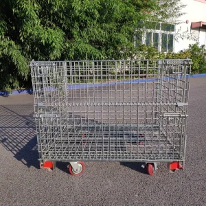 Warehouse Wire Mesh Cage Container with Castors