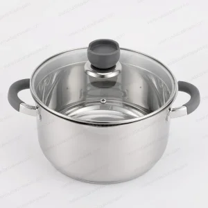 Kitchen Stainless Steel Cookware Set with Colander Lid and Grey Silicone Handle