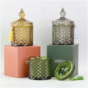 Wholesales Luxury Glass Container for Candy Home Decor Glass Candle Jar with Lid