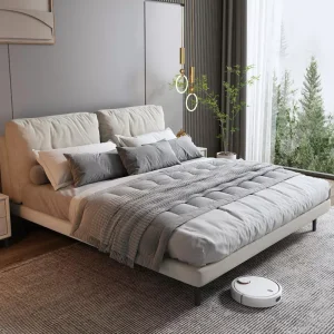 Cama doble moderna simple, dormitorio principal, cama grande, lujo ligero francés italiano 1.8-Meter apartamento pequeño, cama de boda de madera maciza y tela
