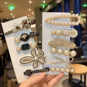 Elegant Pearls Metal Hair Clip Set Rhinestone Hairpins For Women And Girls Crystal Hair Accessories