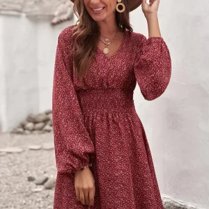 Womens Long Sleeve Pleated Dress