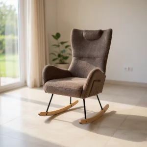 Modern Teddy Fabric Glider Chair with Safety Features Comfy Rocking Armchair with Side Pocket
