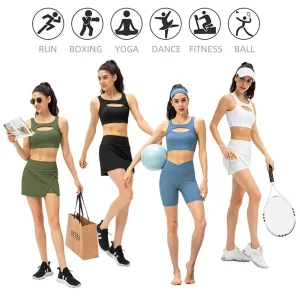 Novo Conjunto Premium Recortado de Roupas de Golfe e Tênis para Mulheres, 2 PCS Conjunto de Top Cropped para Exercício + Shorts Biker com Bolso + Saias Atletas para Academia