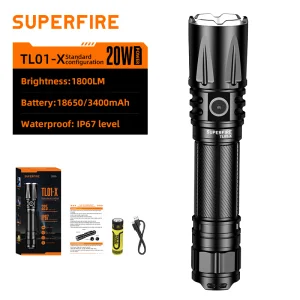 High Lumen Tactical Flashlight With Type-C Charging, Durable Aluminum Body, And Six Modes For Outdoor, Duty, Or Emergency Use.