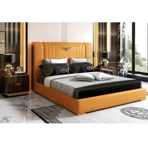 Foshan-Made Luxury Bedroom Furniture with Elegant Metal Accent Decoration Bed
