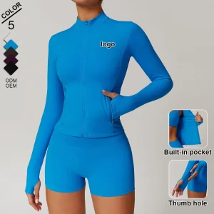 Jaqueta de Fitness para Treinamento Casual ao Ar Livre com Zíper Completo e Mangas Longas, Rápido Secagem para Yoga e Corrida
