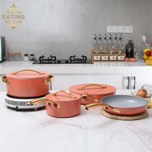 High-Temp Resistant Cookware Set 26-28cm Deep Fry Pans 18-24cm Stock Pots With 3 Lids Industrial-Grade Ceramic Coating