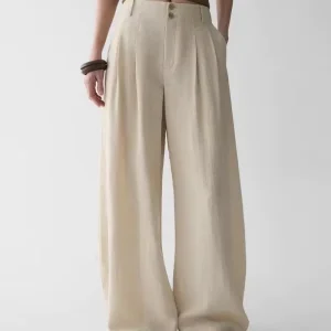 Stylish Linen Blend Wide Leg Trousers