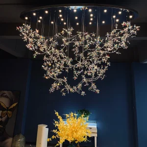 Modern Flower Branch Crystal Chandelier Artistic Creative Unique Ceiling Light for Living Room Decoration
