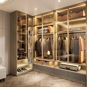 Luxury Walk-in Closet with Glass Doors Modern Minimalist Solid Wood Wardrobe Eco-friendly for Bedroom &amp; Apartment Home Furniture