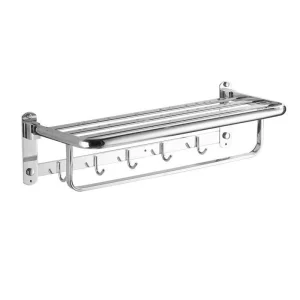 304 Acero Inoxidable 180° Toallero Plegable: Estante de Baño Montado en la Pared de Doble Capa con Ganchos Integrados