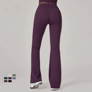 YanRuo Pleated Yoga Flared Pants, Hip-lifting Wide-leg Sports Long Pants, High-waisted Fitness Yoga Pants