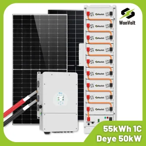 High Voltage Lithium Battery 70kwh 80kwh 100kwh off Grid Solar Power System with 50kw 40kw 30kw Solar Panel Kit