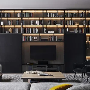 Luxury Modern Home Furniture Smart Wooden Wall Mounted Living Room TV Cabinet with Storage for Hotel and Apartment Use