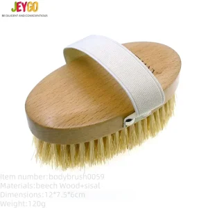 Cepillo de baño de madera con cerdas para exfoliación húmeda y seca, masajeador de mano para el cuerpo