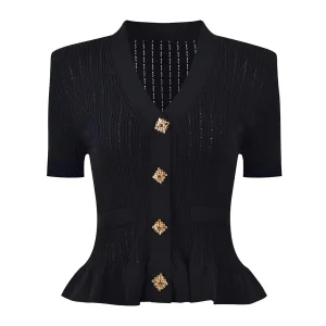 Womens Designer V Neck Knitted Top
