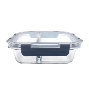 580ml Stackable Full Divider High Borosilicate Glass Container with Leakproof Lid, Freezer Safe, Bulk Supply, Glass Partition Lunch Box for Food Storage