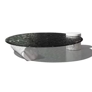 Gedo Modern Water Ripple Tempered Round Glass Top Coffee Table with Marble Cylinder Legs