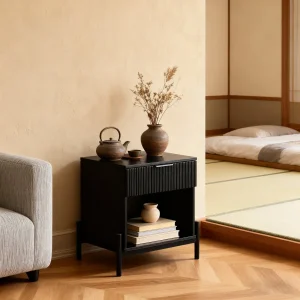 Black Elegant Design Wooden Solid Bedroom Nightstand