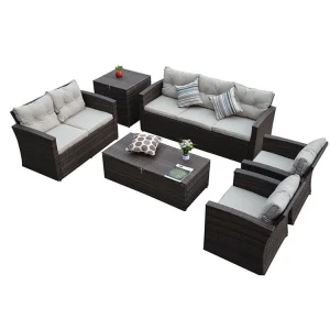 Top Quality Rattan Sofa Set Functional Cushion Box All Weather Garden Wicker