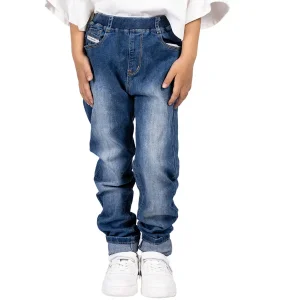 Calças de Denim Azul para Crianças Estilo Simples Lavagem Suave Personalizada