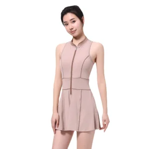 Vestido de Fitness Esportivo de Verão com Zíper