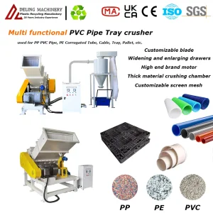 آلة سحق أفقية بلاستيكية عالية الأداء لتكسير وإعادة تدوير أنابيب PVC وملفات PE وقطع PP وصناديق PPR وأنابيب PU وألواح ABS وأوراق PC ورغوة EVA