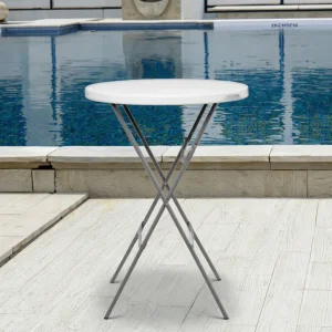 Hitree Wholesale 32 Inch High Height Cocktail Round Folding HDPE Plastic Table Event White For Outdoor Parties